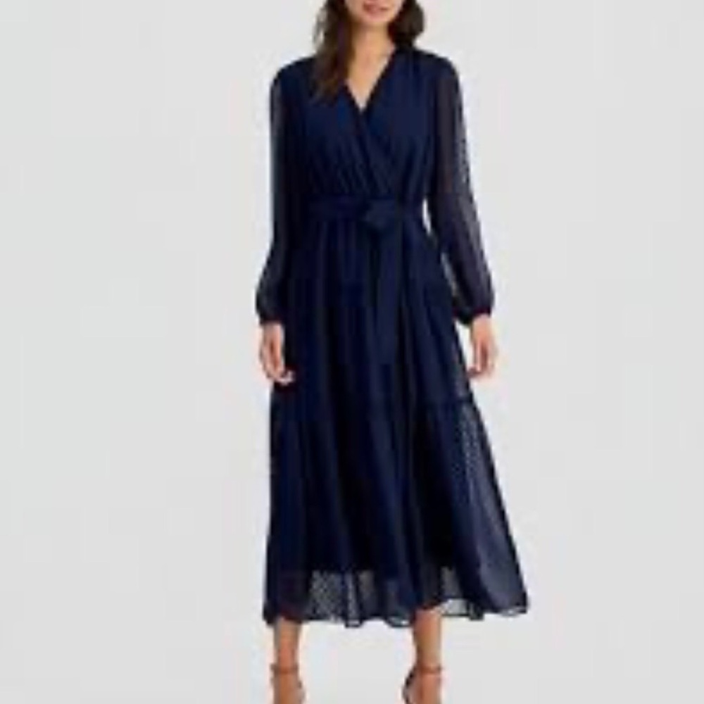 GAL MEETS GLAM Rare Esther Swiss Dot navy blue Dress NWOT